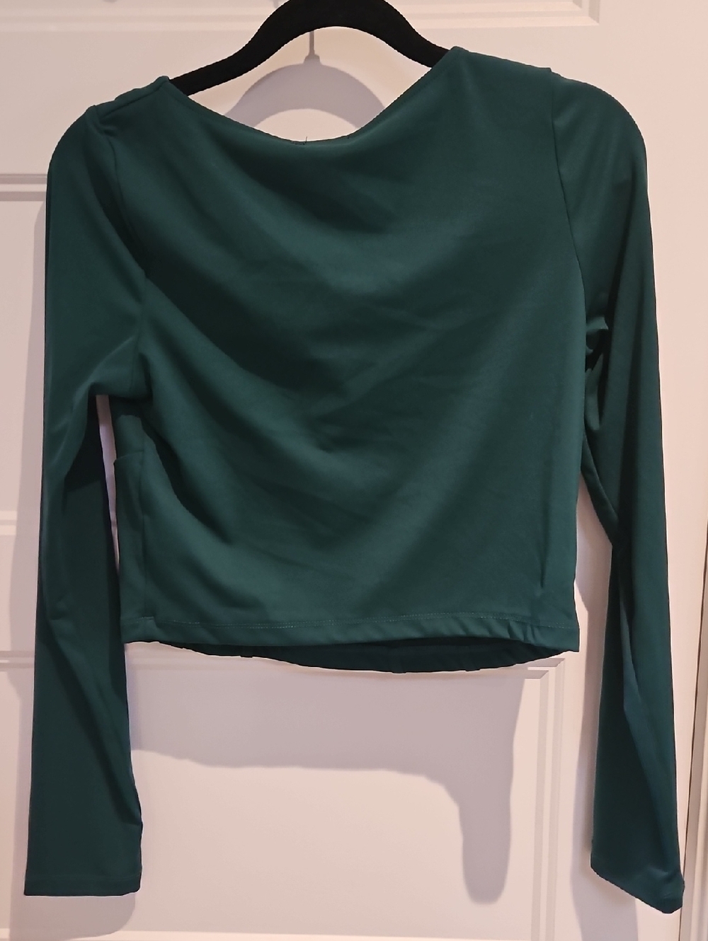 Dynamite Teal Green Long-Sleeve Wrap Crop Top - Picture 4 of 5